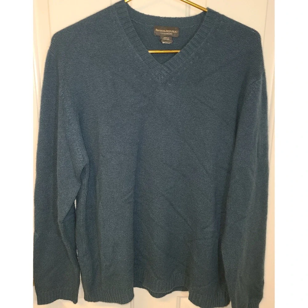 Banana Republic Sweater Mens Large Blue 100% Cashmere Premium Luxury Yarn V-Neck